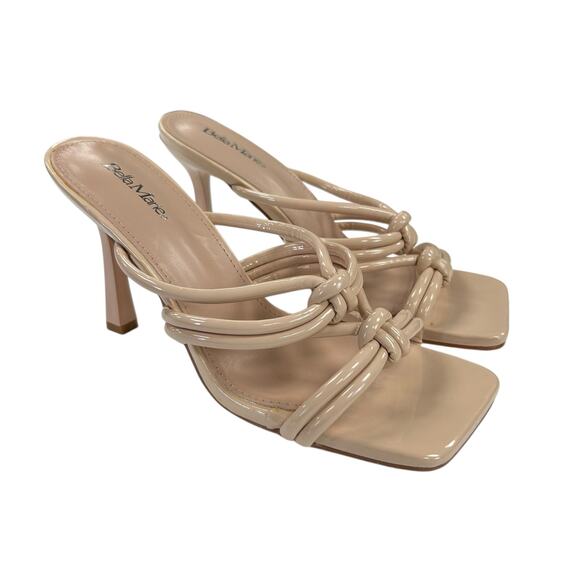 Bella Marie Nude Patent Leather Strappy Slip On Square Toe Heels Womens 8.5 - Picture 1 of 12